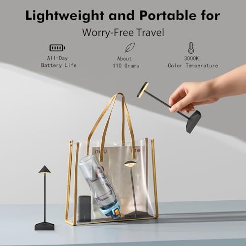 3 Pack Small Black Rechargeable Cordless Table Lamps Dimmable