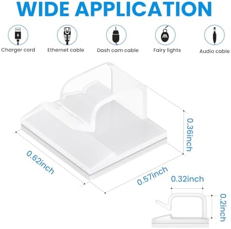 30 Pcs Adhesive Cable Clips for Cord Management Under Desk Nightstand Phone PC Charger Plug Speaker TV Cord Holder Keeper Hook Wall Wire Organizer Car Dash Cam Ethernet Christmas Light (Clear, Small)