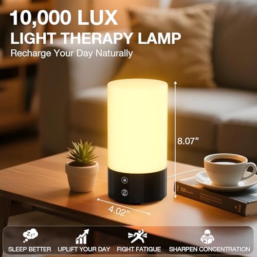 Bakzon Light Therapy Lamp 10,000 Lux UV-Free Sun Lamp, Full Spectrum 98 CRI Ra98 Flicker-Free, 3 Color Temperatures, 4 Brightness Levels, Timer, Memory & Remote – 360° Sunlight Lamp for Home Office
