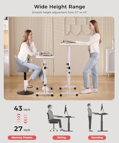 Standing Desk Adjustable Height, Mobile Stand Up Desk with Wheels