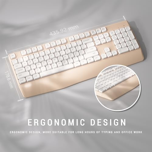 MPTOG Ergonomic Wireless Keyboard and Mouse Combo, Khaki White