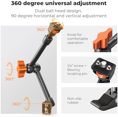 K&F CONCEPT 11" Magic Arm Clamp with Clamp ARRI 1/4" & 3/8" Thread Screw