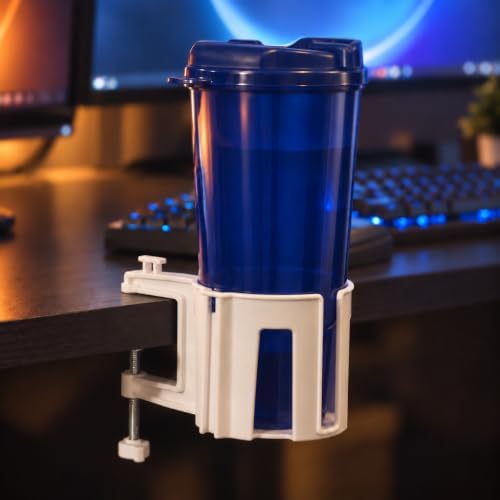 Original Large Desk Cup Holder Clamp, Heavy Duty Plastic Drink Holder White