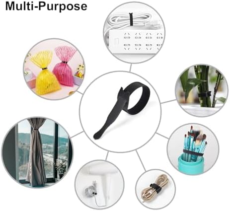 OneLeaf Cable Ties Reusable, 8 Inch Black Cord Management Straps
