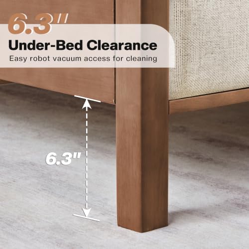 Queen Solid Wood Bed Frame 50" Tall Headboard&Footboard, Walnut