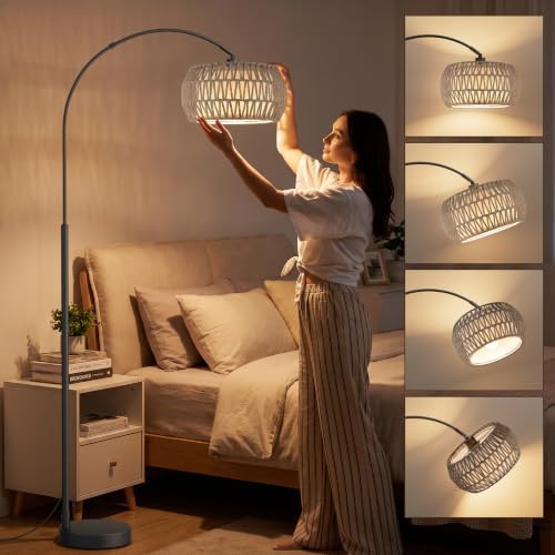 Ambimall Boho Arc Floor Lamp, Color Temp and Brightness Adjustable, Grey