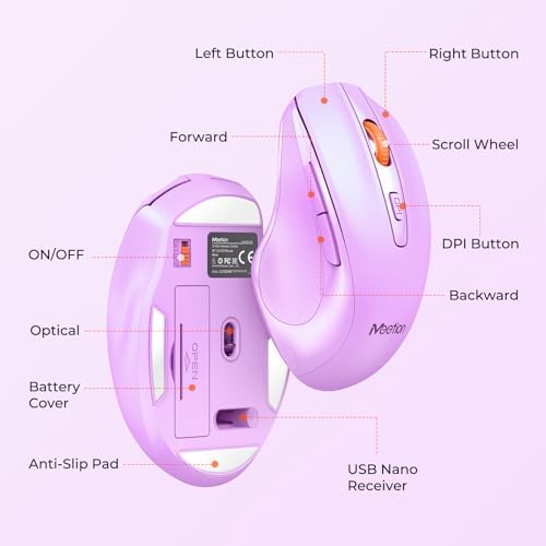 MEETION Wireless Keyboard and Mouse Combo, Full-Size with Wrist Rest Purple