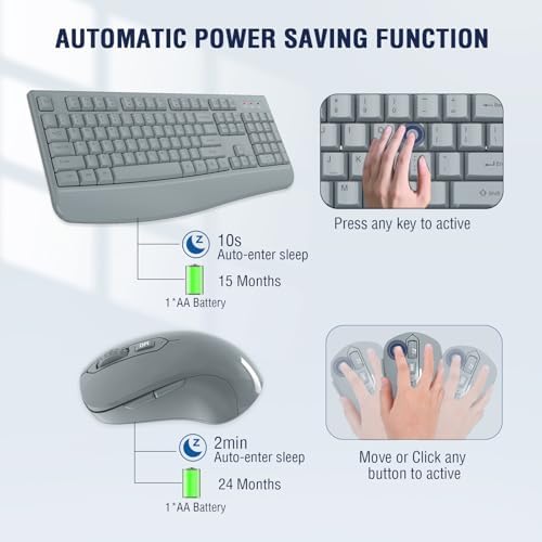 QUASIO Wireless Keyboard Mouse Combo, Windows & Mac Compatible (Gray)