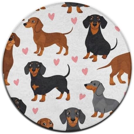 Large Machine Washable Circular Rugs, Home Decor Round Mat for Living Room Sofa Office Cute Dachshund Wiener Dog