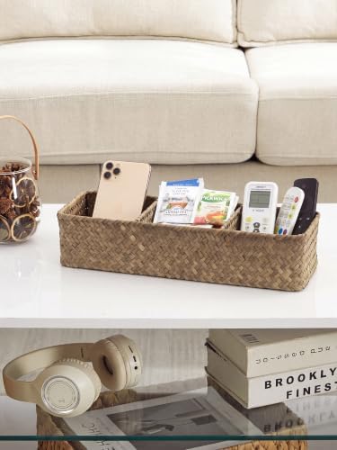 Nonam 3-Section Seagrass Tea Bag Organizer,Wicker divided basket,Coffee