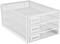Annova Desk Organizer Wire Mesh 3 Tier Sliding Drawers Paper Sorter/Multifunctional/Premium Solid Construction for Letters, Documents, Mail, Files, Paper, Kids' Art Supplies (White)