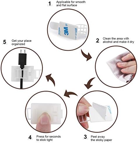 50Pcs Adhesive Cable Management Clips with 50Pcs Zip Ties, Adjustable Nylon Cable Strap Ties Wire Clips Clamps Organizer, Extra Screw & Hole - 3.35 Inch White