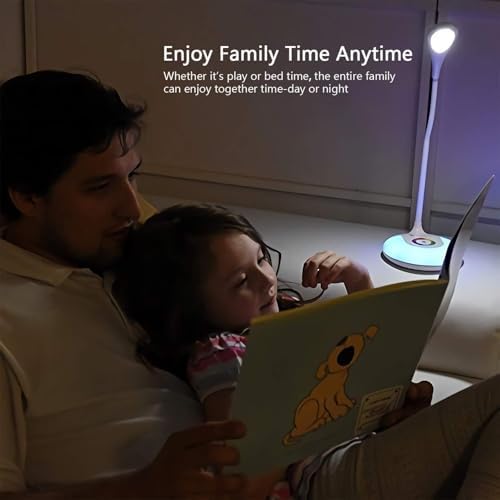 LED Desk Lamp with USB Charging Port, Eye-Caring Table Lamp with 3 Brightness Levels, Touch Control, Adjustable Gooseneck, Color Night Light for Office and Bedroom, Gift for Kids and Families