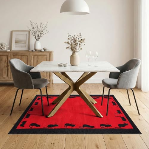 5'x7' Red Cat Crimson Artistic Washable Area Rug