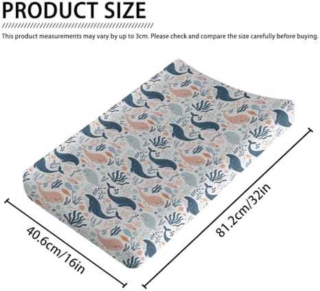 Cartoon Sea Animals Fishes Pattern Baby Changing Pad Cover, Unisex Ocean Whale Nursery Diaper Changing Table Pad Mat Sheet for Boys Girls-16x32