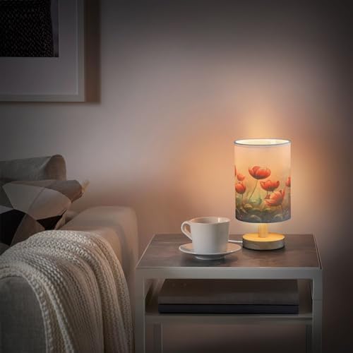 ALAZA Red Poppy Flower Leaves Oil Painting Decor Bedside Table Lamp with USB Port for Bedroom Nightstand Office Desk LED Bulb Included