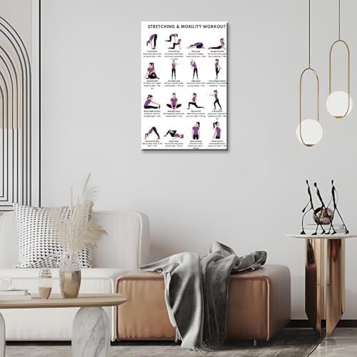 Stretching & Mobility Workout Poster, 16 Illustrated Full-Body Flexibility Chart with Timed Hold Guides, Bodyweight Daily Stretch Reference for Desk Soreness & Post-Workout Joint Recovery(16x24inchs，Unframed)