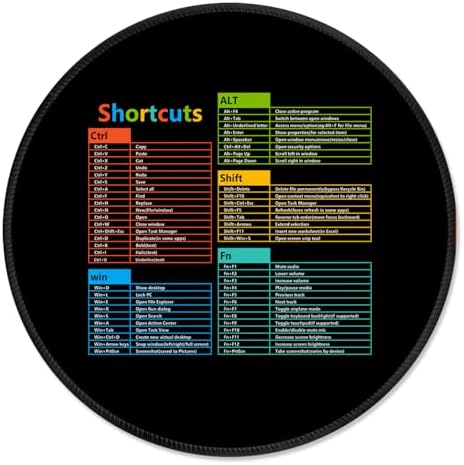 ITNRSIIET Mouse Pad Non-Slip Rubber Base Smooth Surface Stitched Edges Waterproof Durable Compatible with All Mice for Office & Gaming, Desk Accessory, Diameter 8.7 inch, WinShortcuts