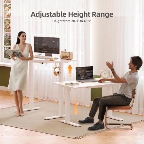 INNOVAR Glass Standing Desk with Drawers 48×24 Inch Super White