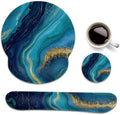 Blue Gold Marble Mouse Pad with Wrist Rest, Keyboard Support and Coaster