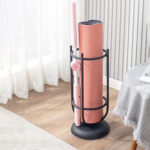 Home Gym Corner Yoga Mat Rack & Side Table, Black Metal Storage Organizer for Foam Rollers & Yoga Accessories, Versatile Flower Stand, Space-Saving Design