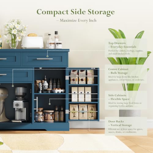 54" Sideboard Cabinet, Kitchen Buffet Cabinet with Storage, Blue