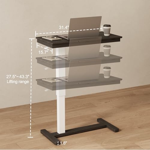 Muwuele Solid Wood Overbed Bedside Table with Wheels,Tilt Top Hospital Bed Table Adjustable Over the Bed,Rolling Bed Desk for Hospital and Home Use (Black)