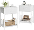 YAUKOMEL Nightstand Set of 2 with Fabric Drawer, White Bedside Table
