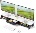 AFOOYO Dual Monitor Stand Riser,LED 2-Tier 39.3 Inch Computer Monitor Stand for 2 Monitors,Office Desktop Organizer with Storage Drawer and Phone Holder for Laptop,PC,Computer,Printer,White