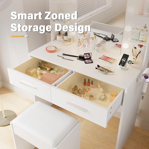 Vanity Desk with Mirror, Makeup Table, Matte White