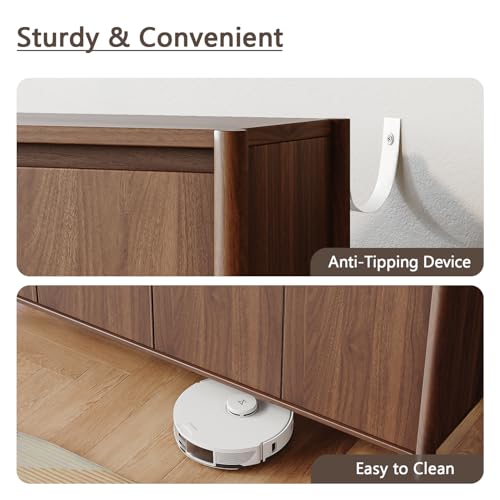 59" Walnut Sideboard Buffet Cabinet with Solid Wood Legs