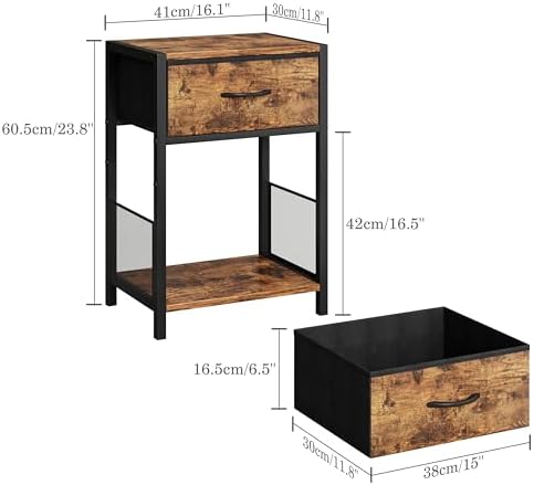 YAUKOMEL Night Stand with Fabric Drawer for Bedroom,Rustic Brown Nightstand