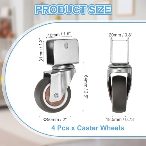 PATIKIL 2 Inch Caster Wheels, 4 Pcs Swivel Casters with 0.8" U Bracket Opening 55 Lb Capacity Per Caster for Furniture Office Chairs Carts and Cabinets, Brown