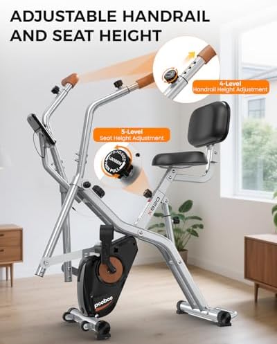 pooboo Folding Magnetic X‑Bike, Upright Exercise Bike for Home Gym