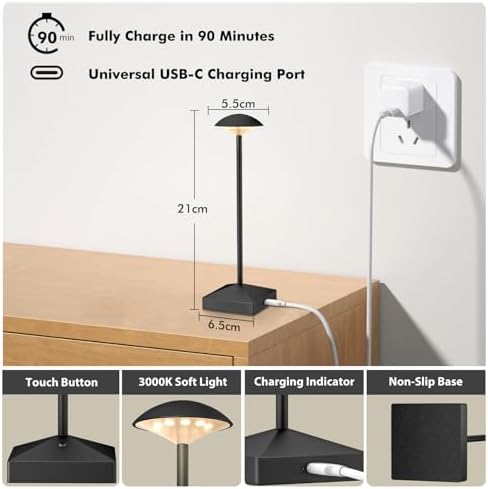 3 Pack Small Gold Rechargeable Cordless Table Lamps Dimmable
