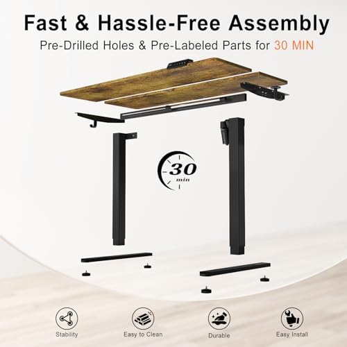 40 Inch Height Adjustable Standing Desk for Home, Dark Walnut