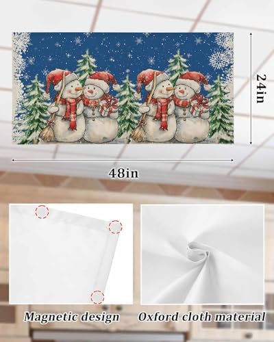 Blue Christmas Magnetic Fluorescent Light Covers for Ceiling Lights 2 x 4 Feet,Snowman Snowflakes Green Pine Tree Retro Office Classroom Kitchen Drop Ceiling Light Covers Filters Shade Panel 2 Packs