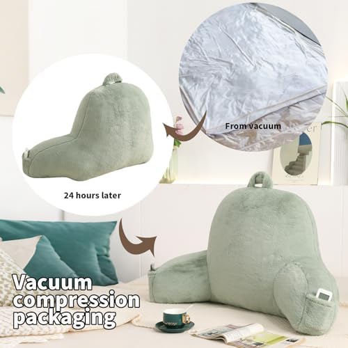 Soft Reading Pillow for Bed with Arms,Middle,Green,Faux Fur
