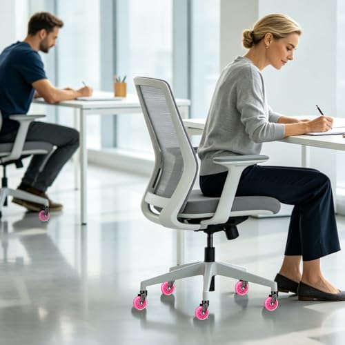 8T8 3" Office Chair Wheels (As Seen On PRC) Replacement Heavy Duty, Universal Rubber Chair Casters Fit 98% Chair, Quiet Smooth Rolling for Hardwood Floor Carpet Mats (Magenta)