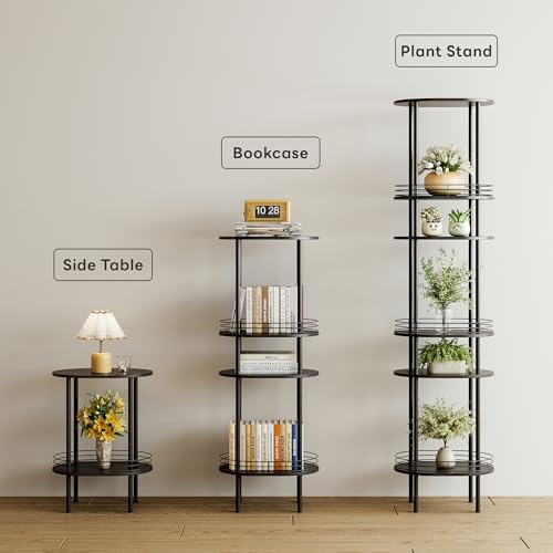 Black Oval Nightstand Set of 2, Small Modern Round Side Table with Storage