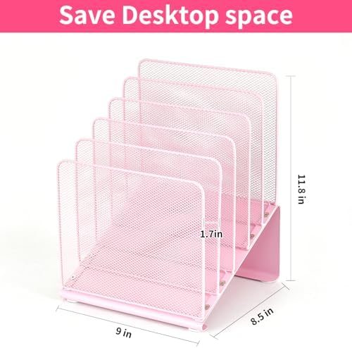LEKETREE File Organizer for Desk, Desk Organizer with 5-Section Vertical File Rack, Folder Organizer,Workspace Organizers (Pink)