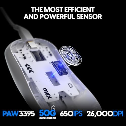 Pulsar Gaming Gears Xlite Wired Gaming Mouse, Ultra Lightweight 1.83 oz (52g), Ergonomic, Optical Switch, 26000 DPI, Motion Sync, PAW3395 Sensor (Medium, Wired, White)