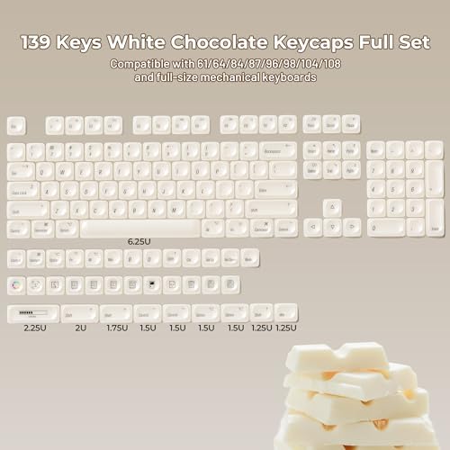 OHY White Keycaps, XVX MOA Profile Minimalist Mac Style Keycap Set, Custom Cute Ceramic-Textured Keycaps for MX Switches Mechanical Keyboard-White Chocolate(Only Keycap,No Keyboard)