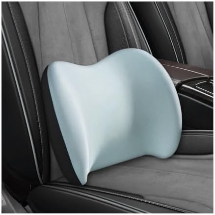 Car Lumbar Support Cushion, Ergonomic Memory Foam Car Back Support w/Removable Cover, Universal Breathable Lumbar Cushion Back Support Pillow with Adjusatble Strap (Sky Blue)