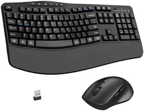 Wireless Keyboard and Mouse Combo, 2.4G Ergonomic Wave Keys(Black)