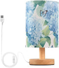 ALAZA Blue Hydrangea Flower Butterfly Floral Decor Bedside Table Lamp with USB Port for Bedroom Nightstand Office Desk LED Bulb Included