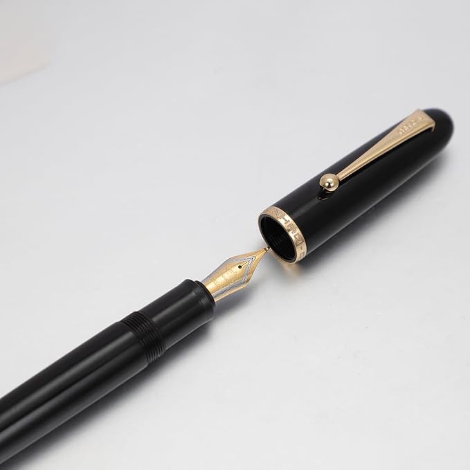 Jinhao 9016 Fountain Pen Medium Heartbeat Point, Dadao Series Black Acrylic with Large Converter for Writing