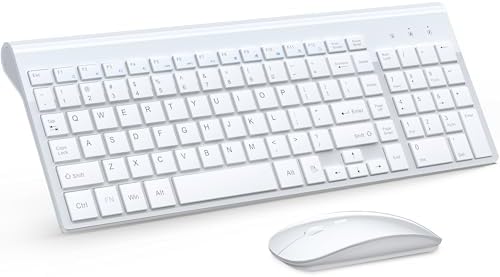 Wireless Keyboard and Mouse Ultra Slim Combo, TopMate - White
