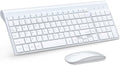 Wireless Keyboard and Mouse Ultra Slim Combo, TopMate - White