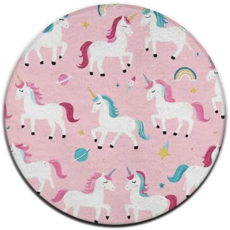 Circular Rugs Large Modern Round Area Rug Fashion Decor Mat for Home Office Unicorns Pink
